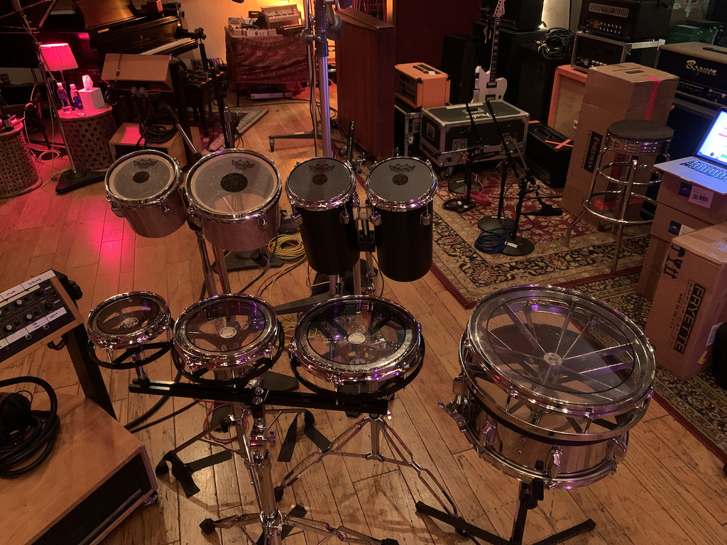 Drum kit prepared by drum tech Jerry Johnson