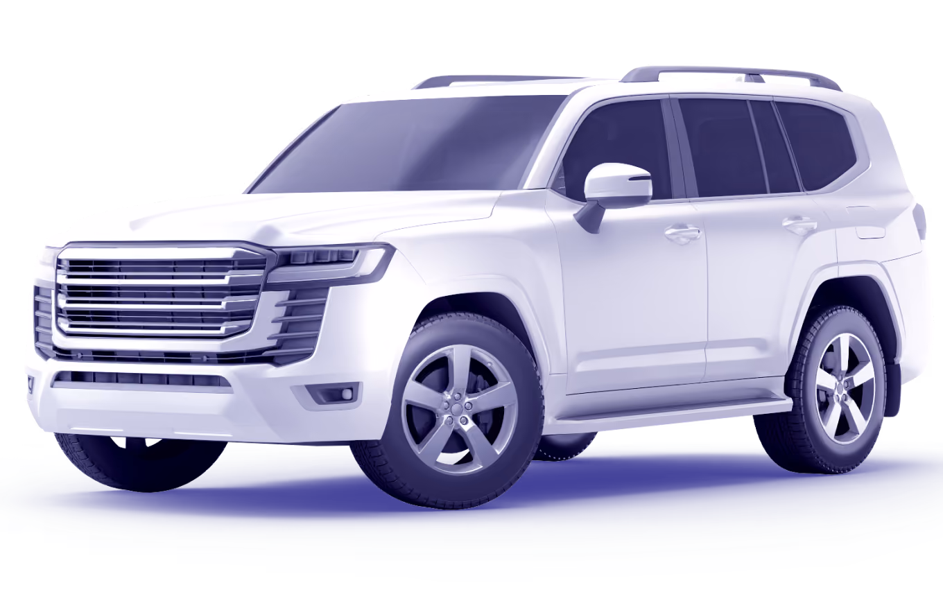 White modern SUV shown from front-side angle with dark tinted windows and prominent grille.