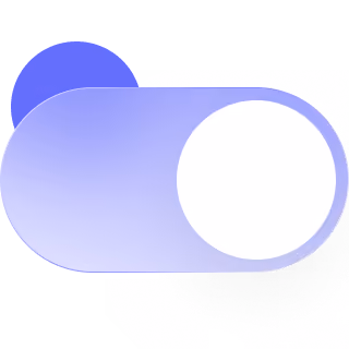 Toggle switch button in off position with purple background circle behind it.