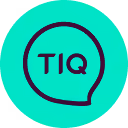 TIQ text inside a speech bubble on a teal circular background.