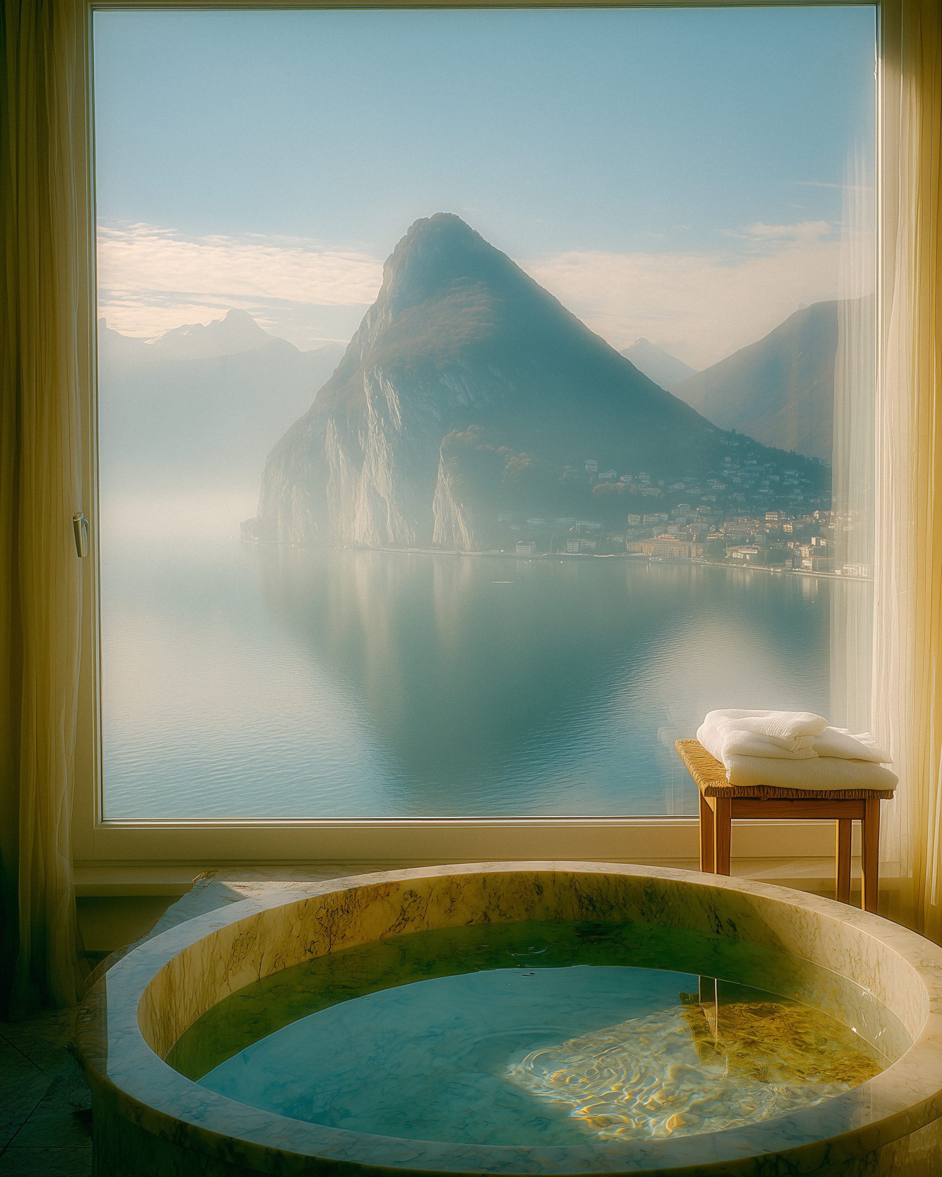 A marble bath before a window on Monte San Salvatore