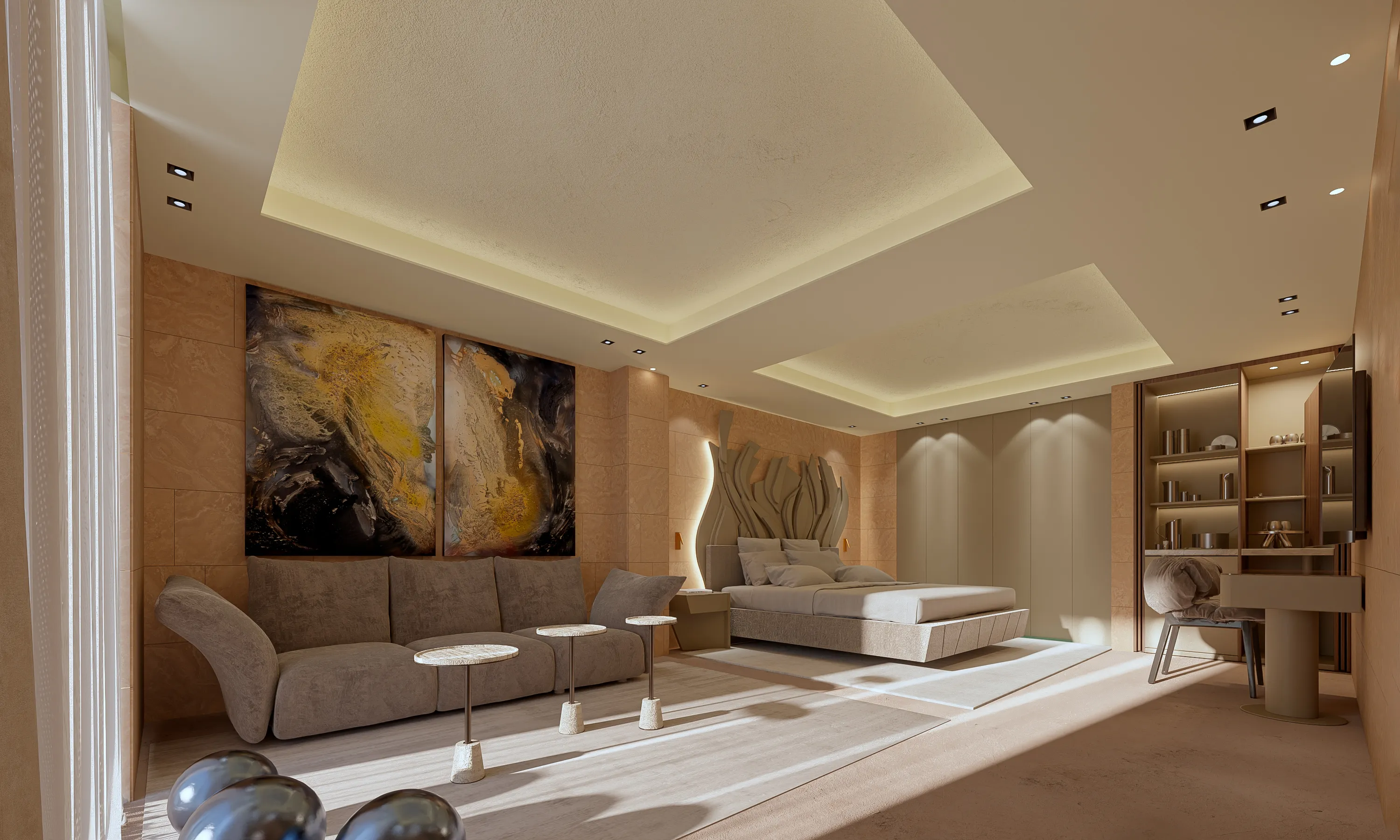 Iniala Valletta suite living room with contemporary art