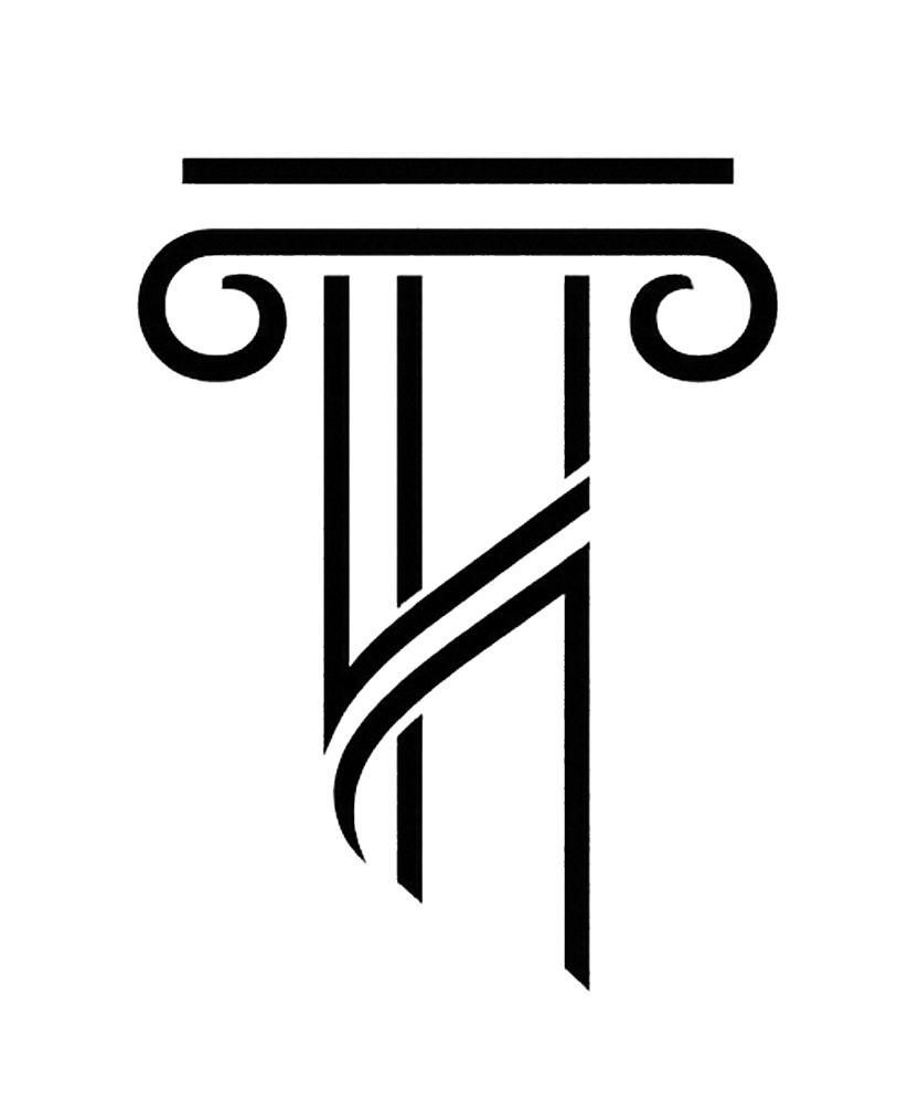 Black silhouette of an Ionic architectural column with scroll-shaped volutes at top.