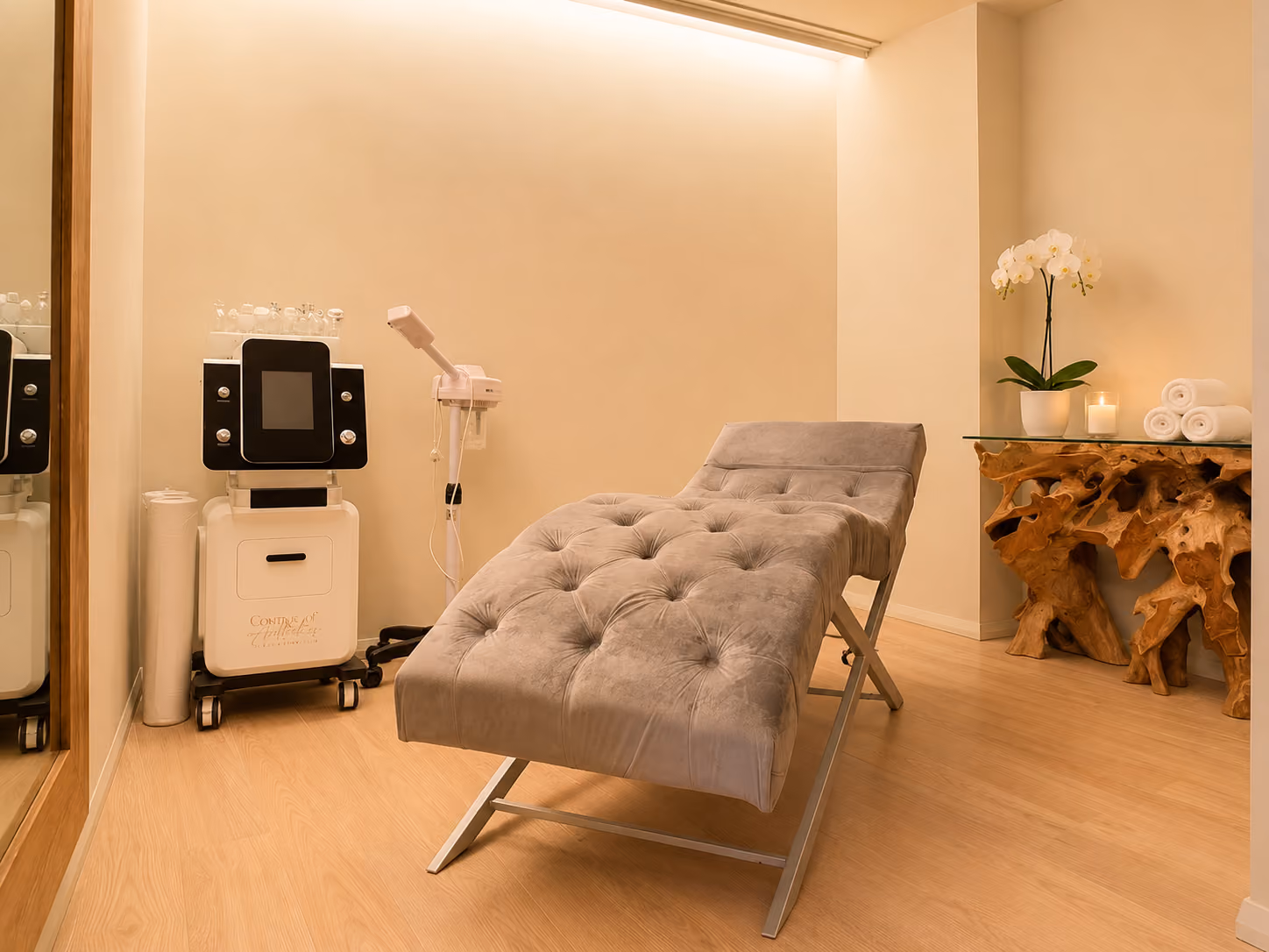 Inside the beauty room at Beauty Spot. Lush comfy bed