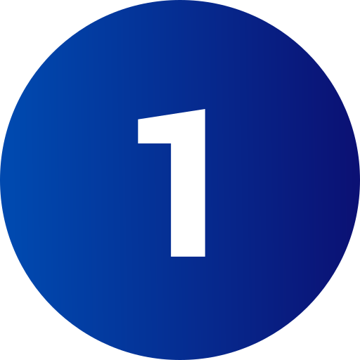 White number 1 centered on a blue circular gradient background.