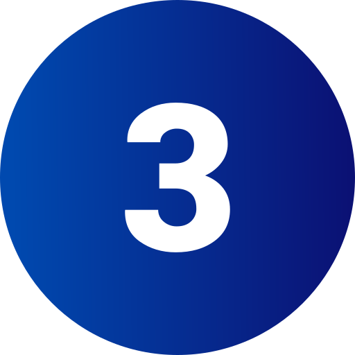 White number three centered in a dark blue circular gradient background.
