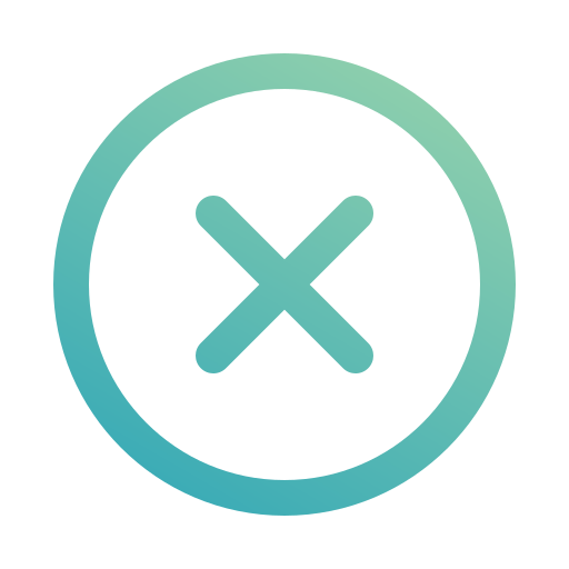 A turquoise gradient circle with an X shape inside it, representing a close or cancel icon.