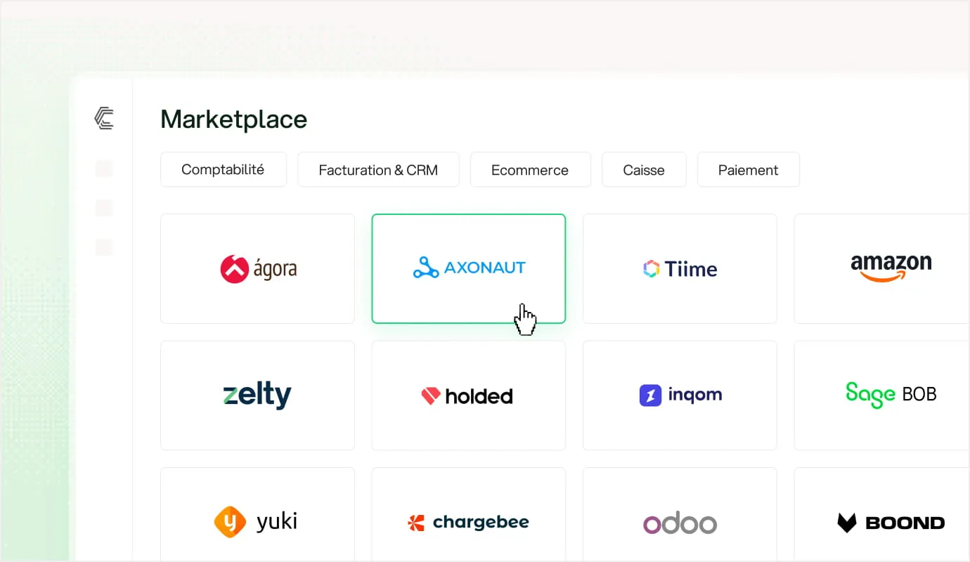 Chift integrations marketplace with connectors like Agora, Axonaut, Tiime, Amazon, Zelty and Odoo