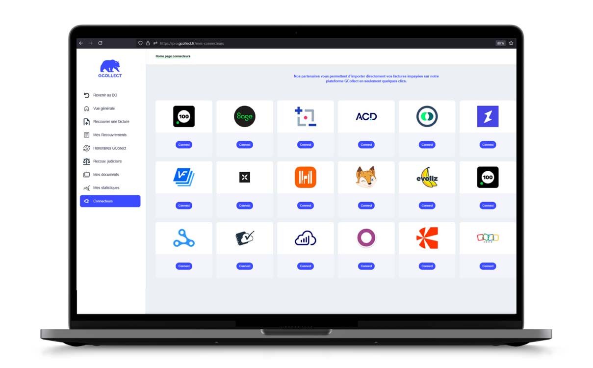 GCollect product screenshot illustrating its integration with Chift