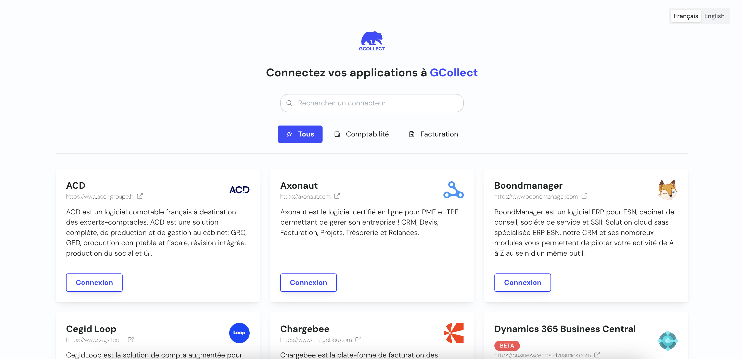 GCollect product screenshot illustrating its integration with Chift