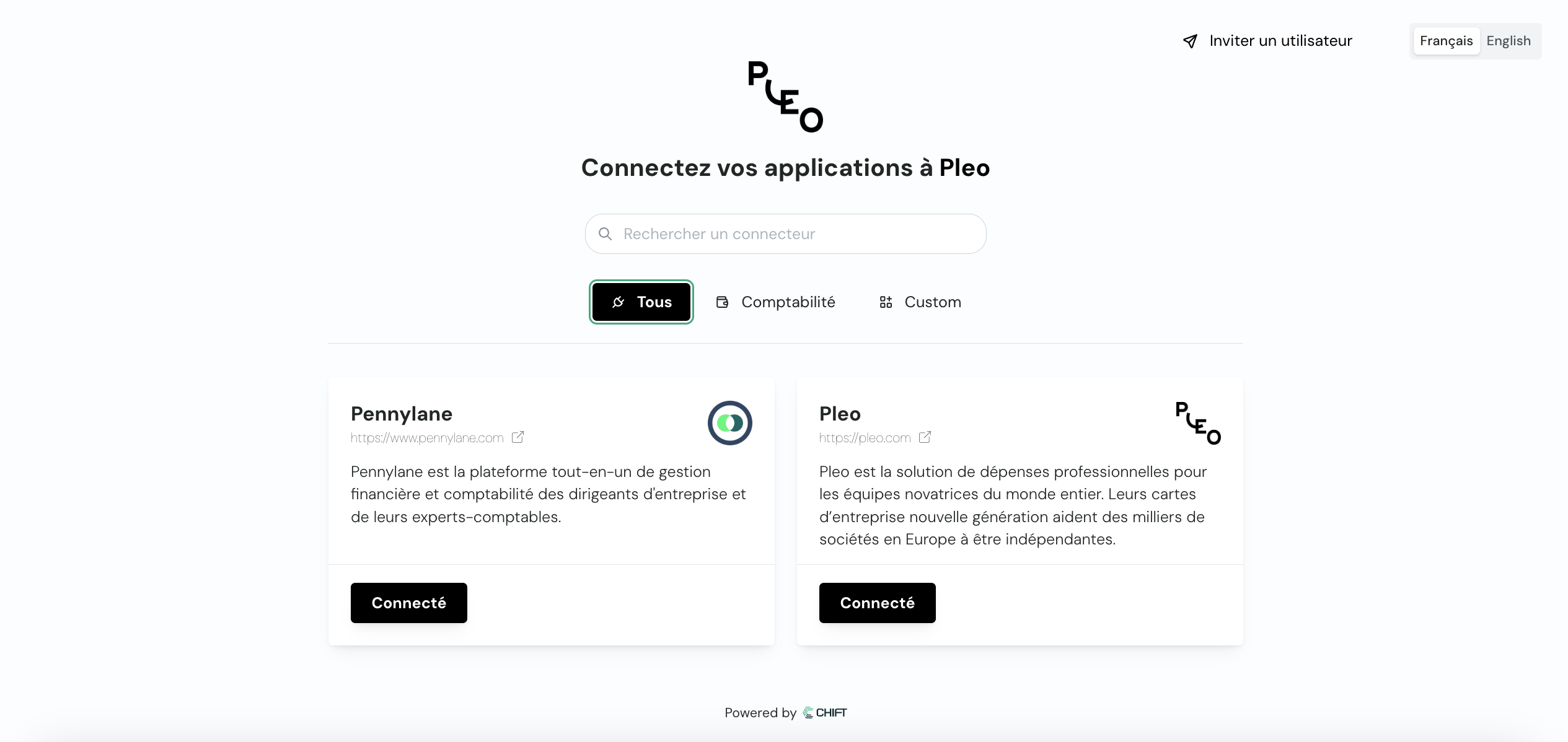 Pleo product screenshot illustrating its integration with Chift