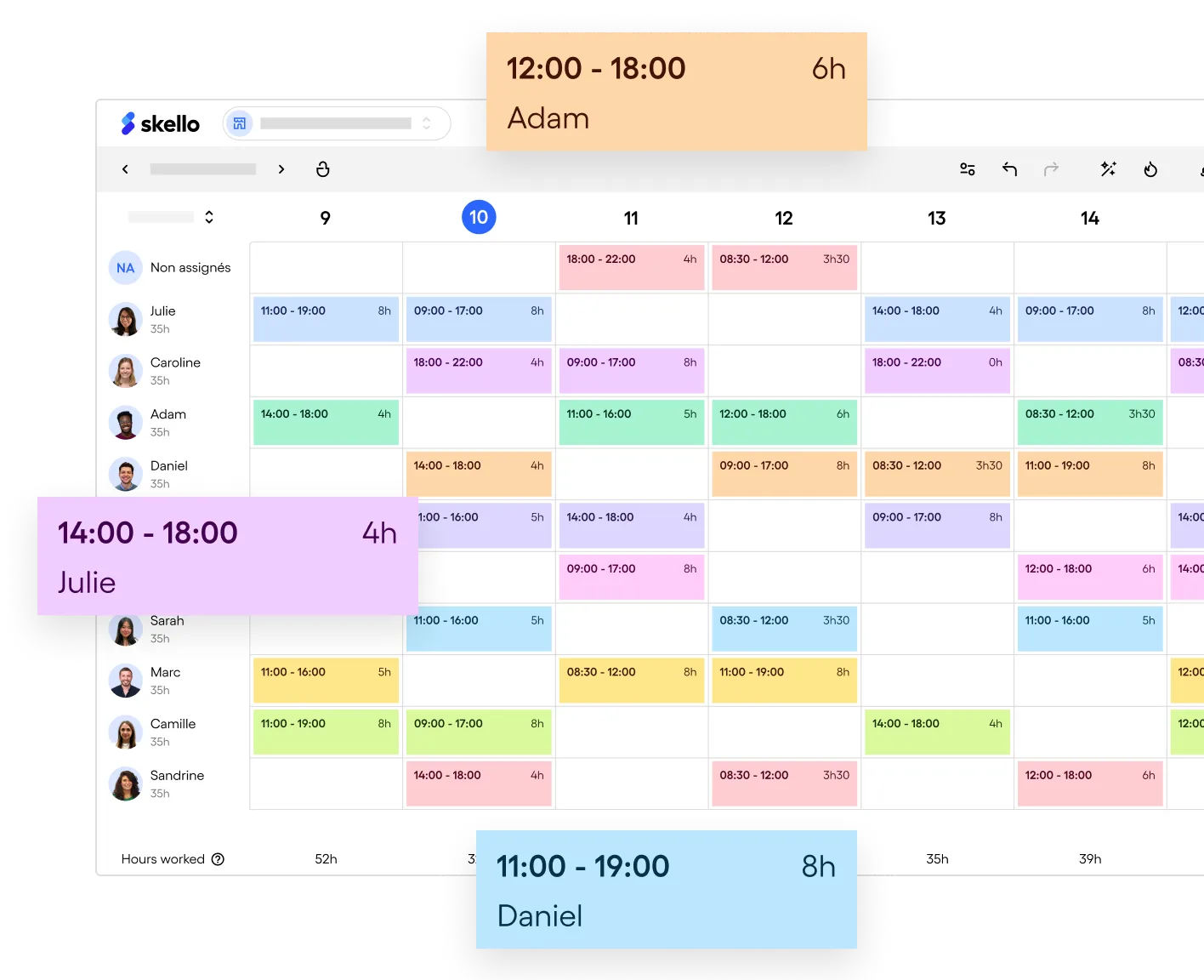 Skello product screenshot illustrating its integration with Chift