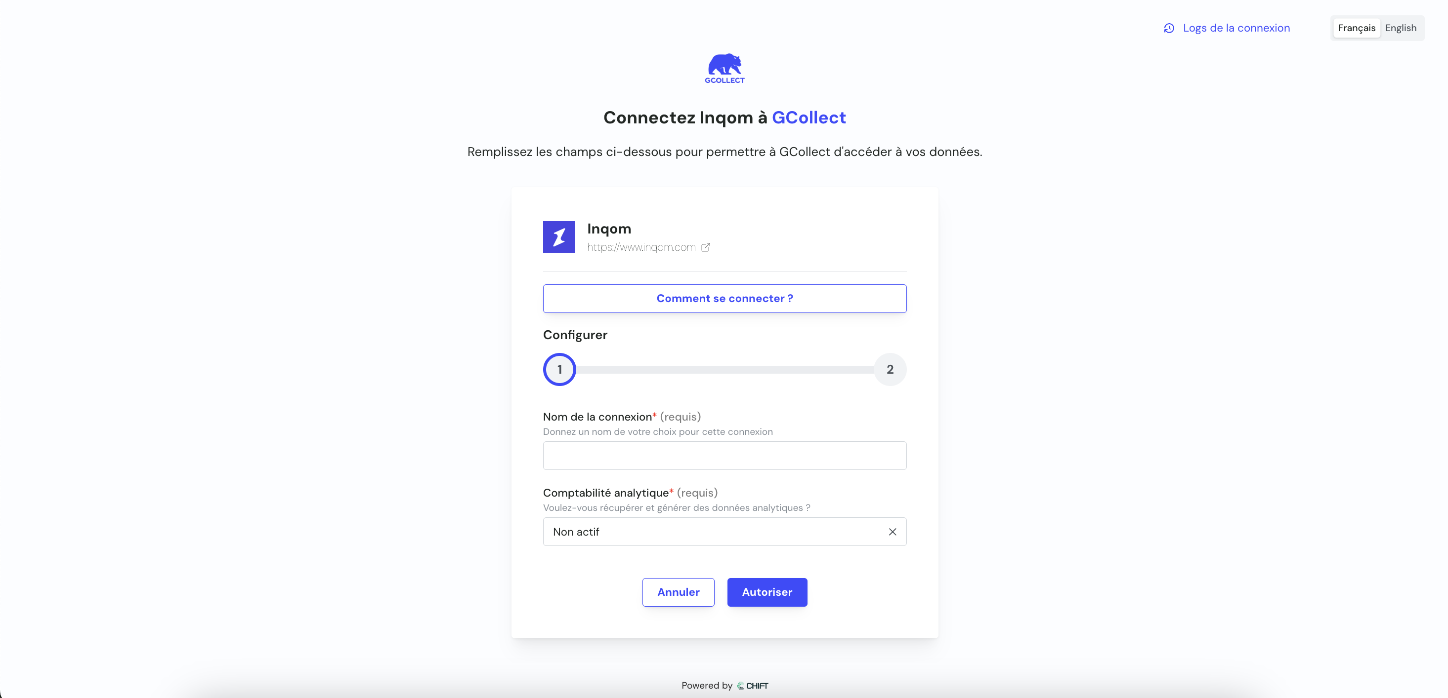 GCollect product screenshot illustrating its integration with Chift