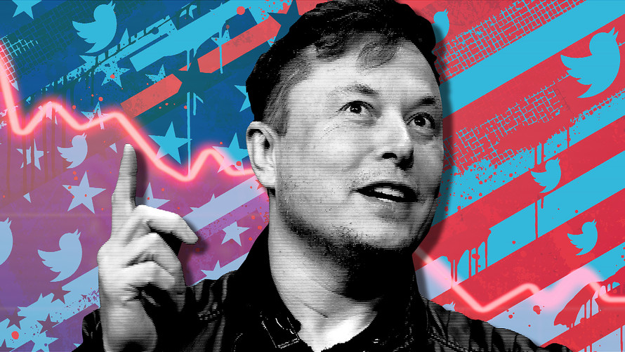 Elon Musk with declining stock chart