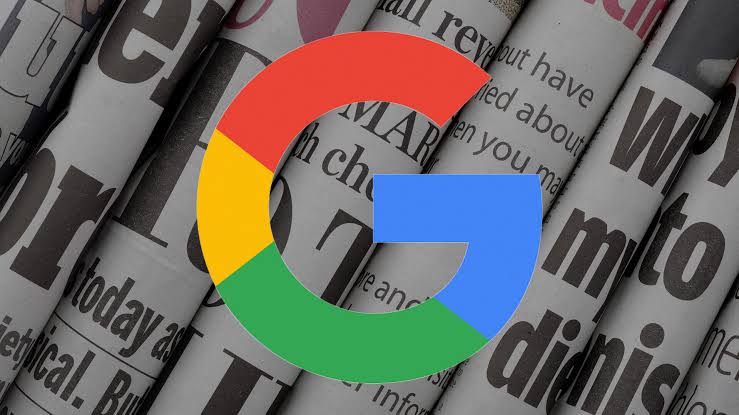 Google logo over newspapers