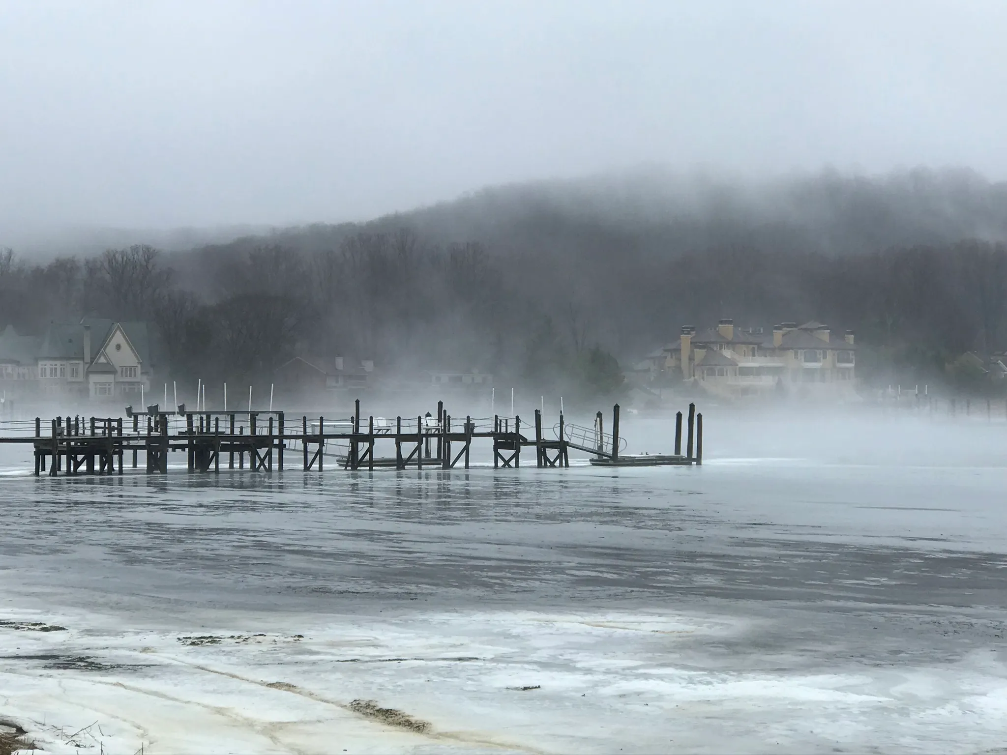 Morning fog over the Navesink River at Oceanic Bridge, Monmouth County, New Jersey