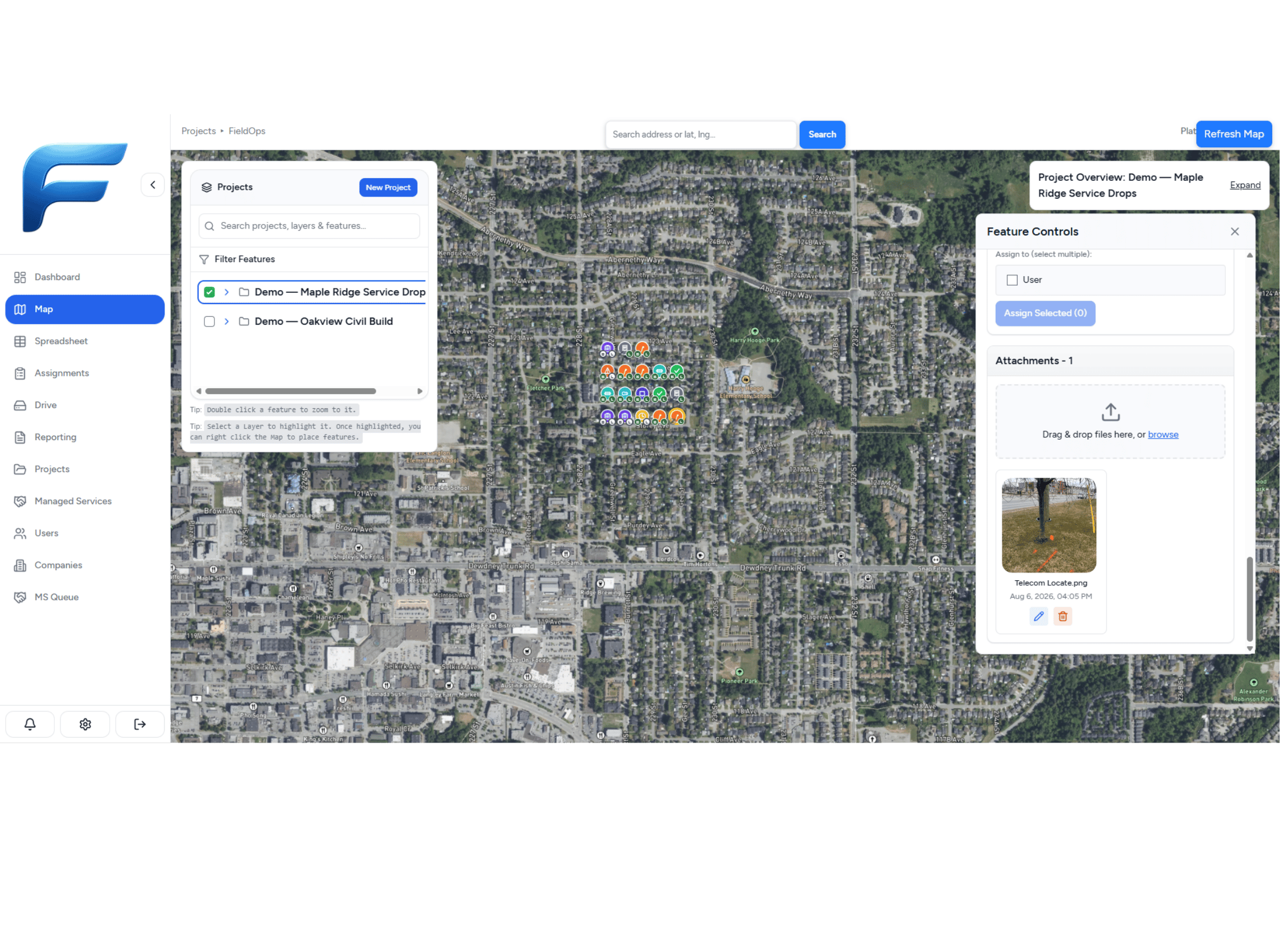 Synced photos for telecom projects on Mobile application