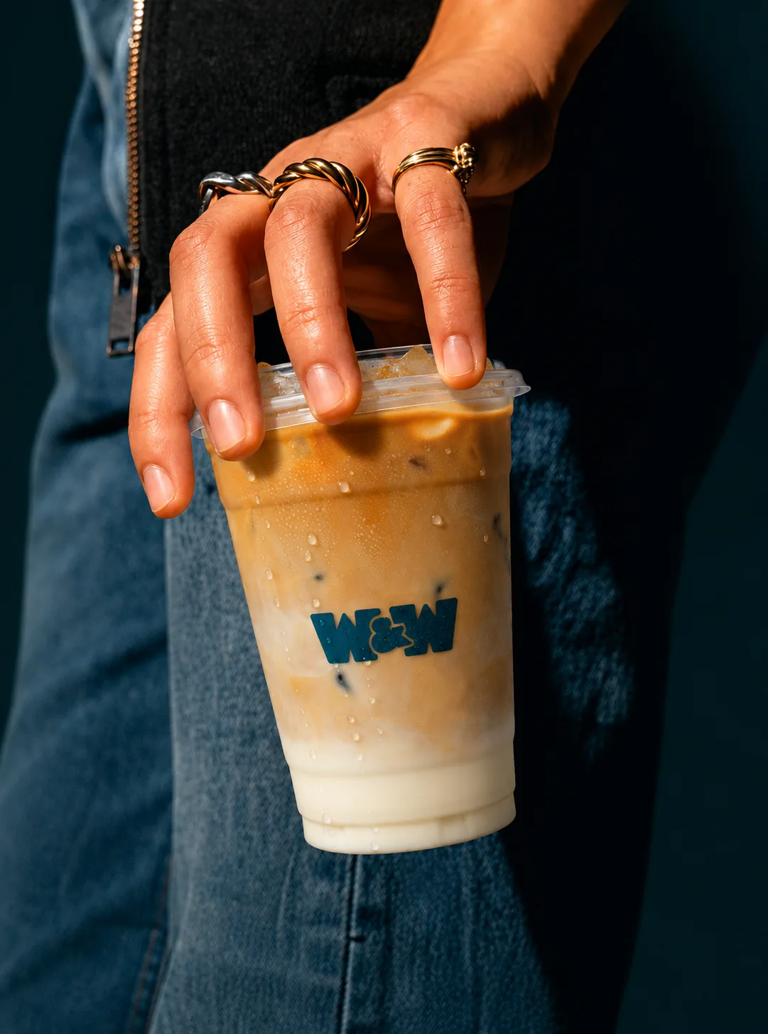 Iced coffee in a Wraps & Wings cup