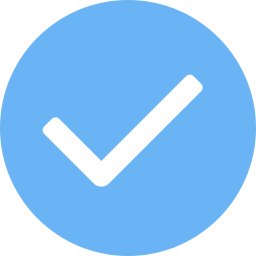Black check mark inside a blue circle symbol.