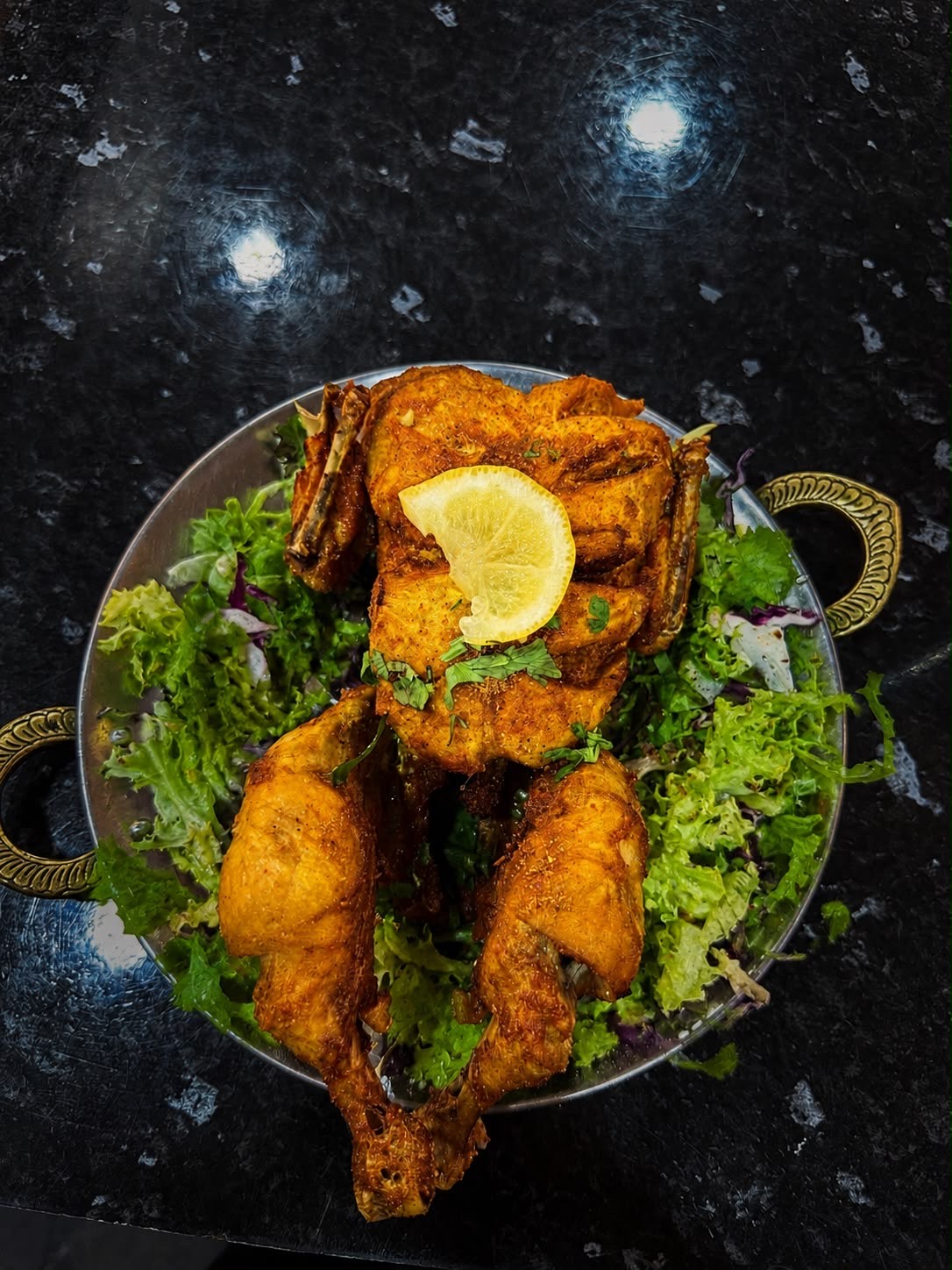 Chargha - whole fried marinated chicken at Lahore Qila