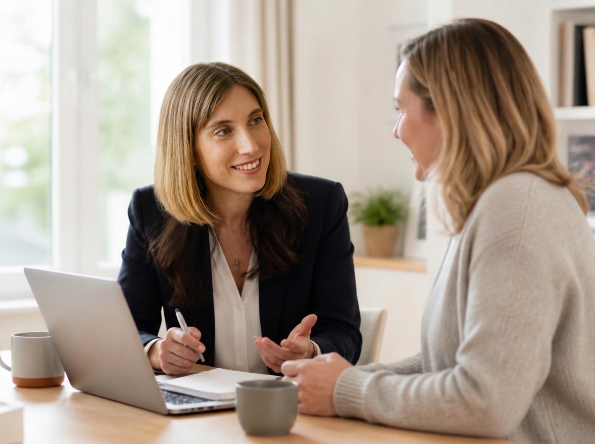 Lizzie advising a female client at a kitchen table