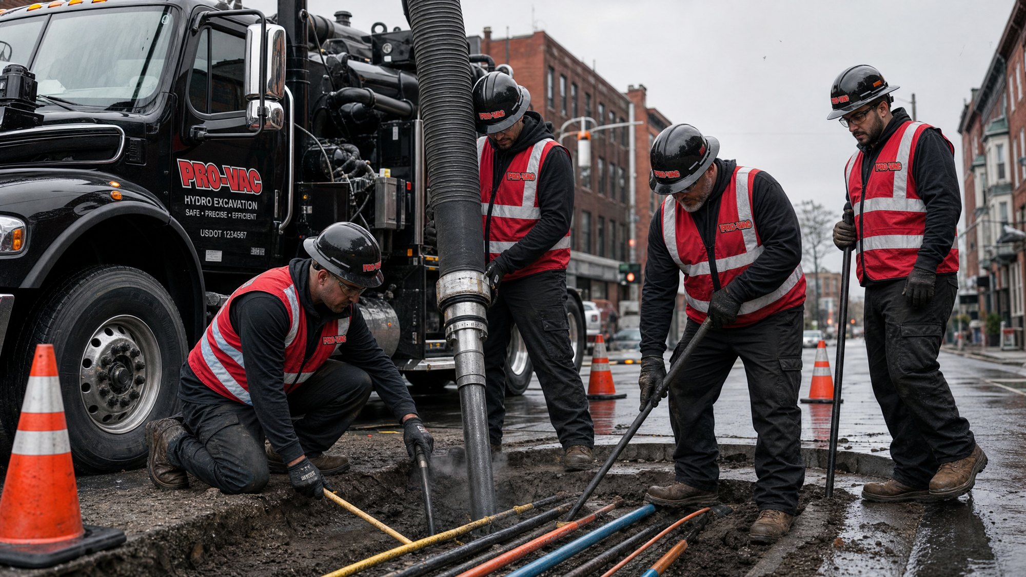 Crew potholing around live utility lines