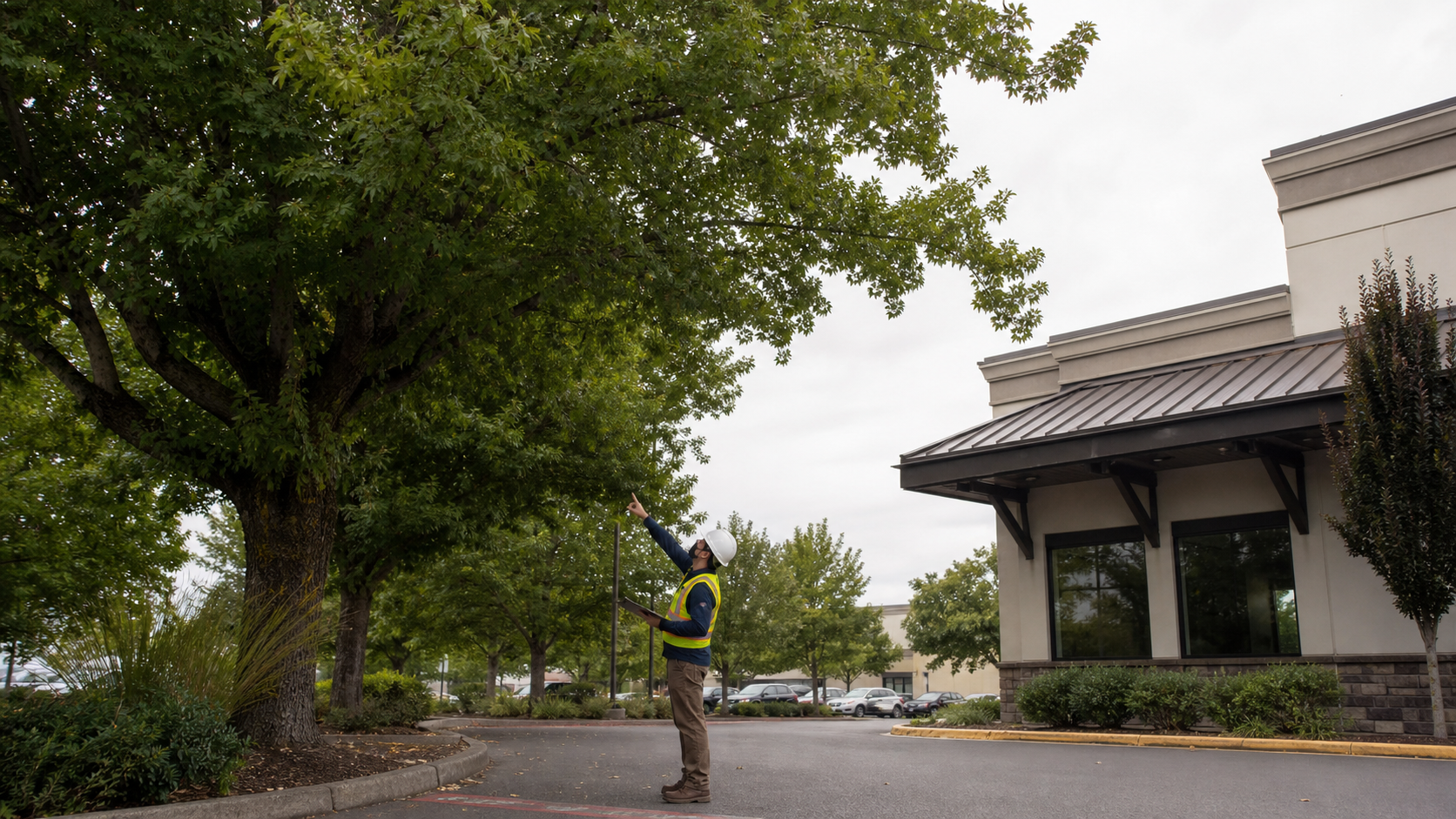 How Should Trees Be Maintained Around Parking Lots and Commercial Buildings in Eugene?