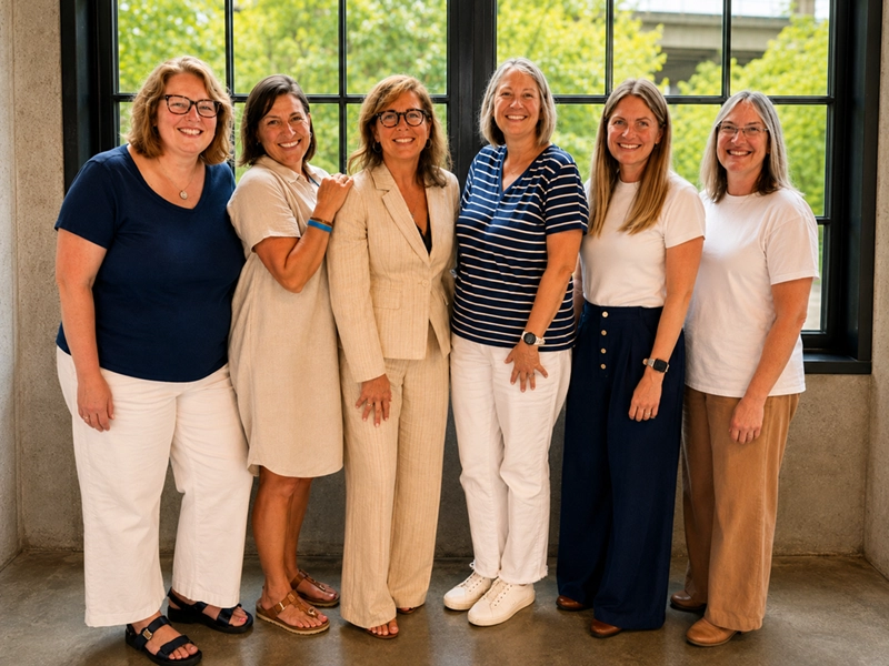 Six Catholic school leaders standing together after a Growth Studio training session.