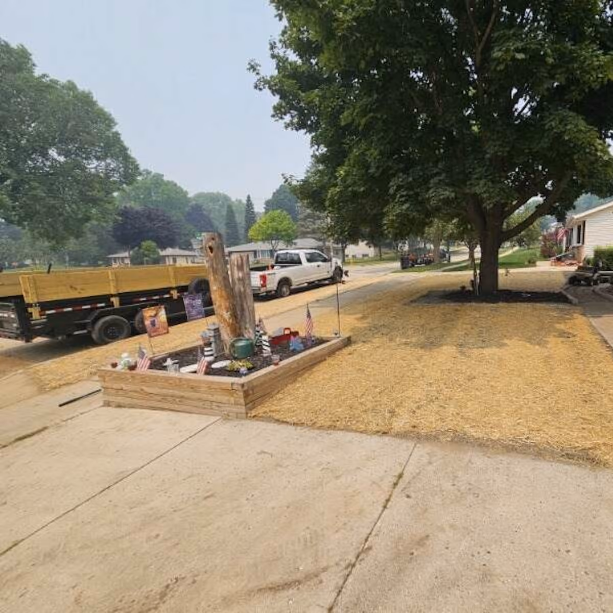 Clean residential lawn after mowing trimming and edging