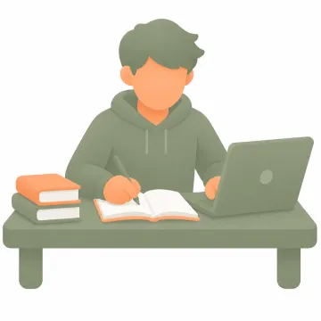 Teen studying with a laptop illustration