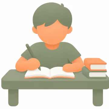 School-age child writing at a desk illustration