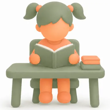 Young child reading at a desk illustration