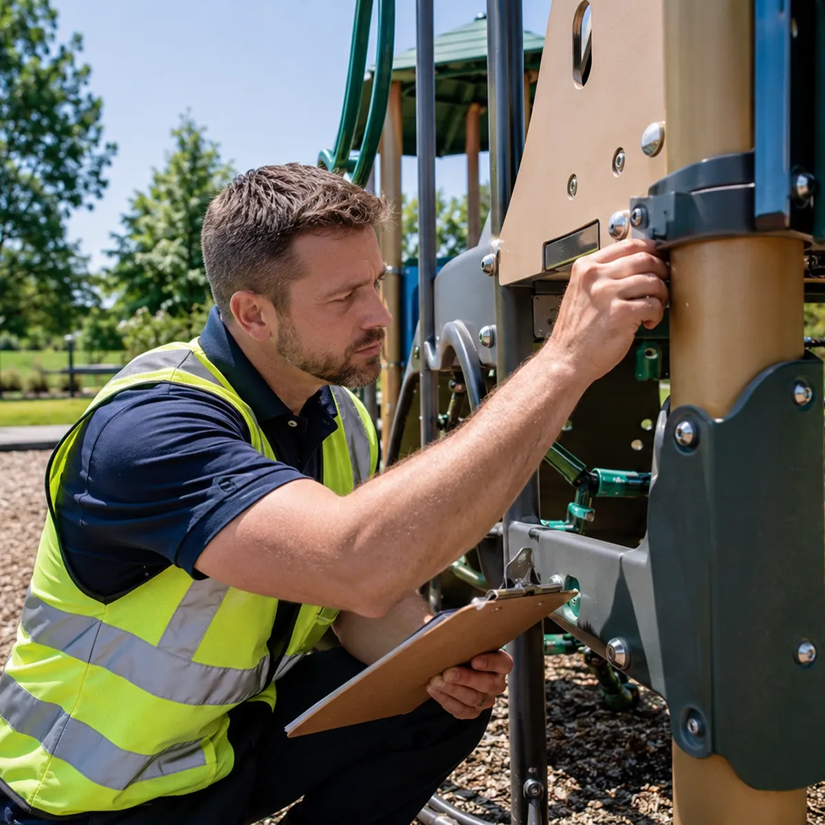 Quality control inspection of Proscapes playground equipment