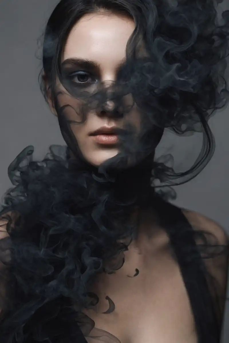 Woman photographed in an artistic editorial portrait setting.