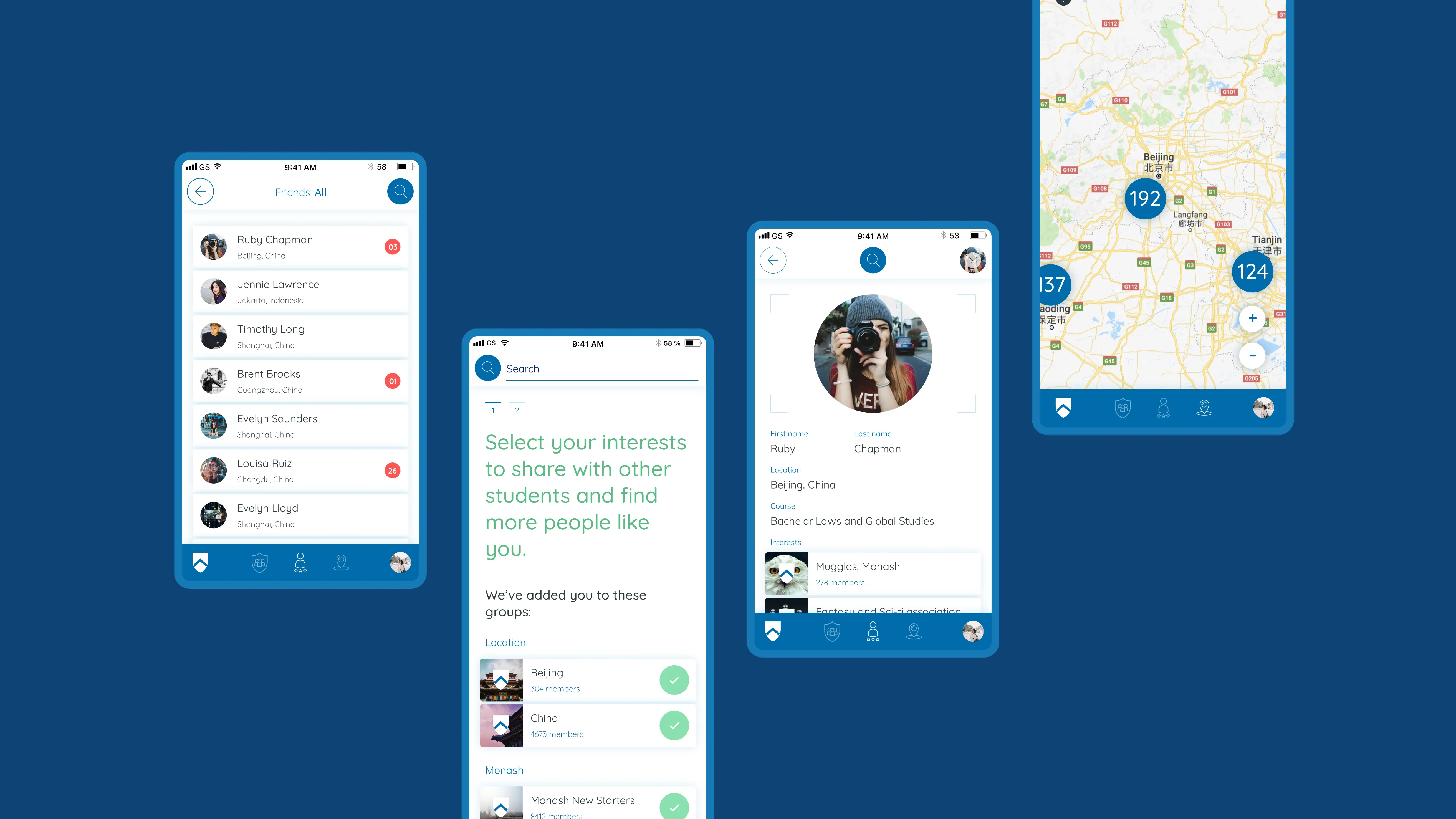 4 mobile screens of the concept