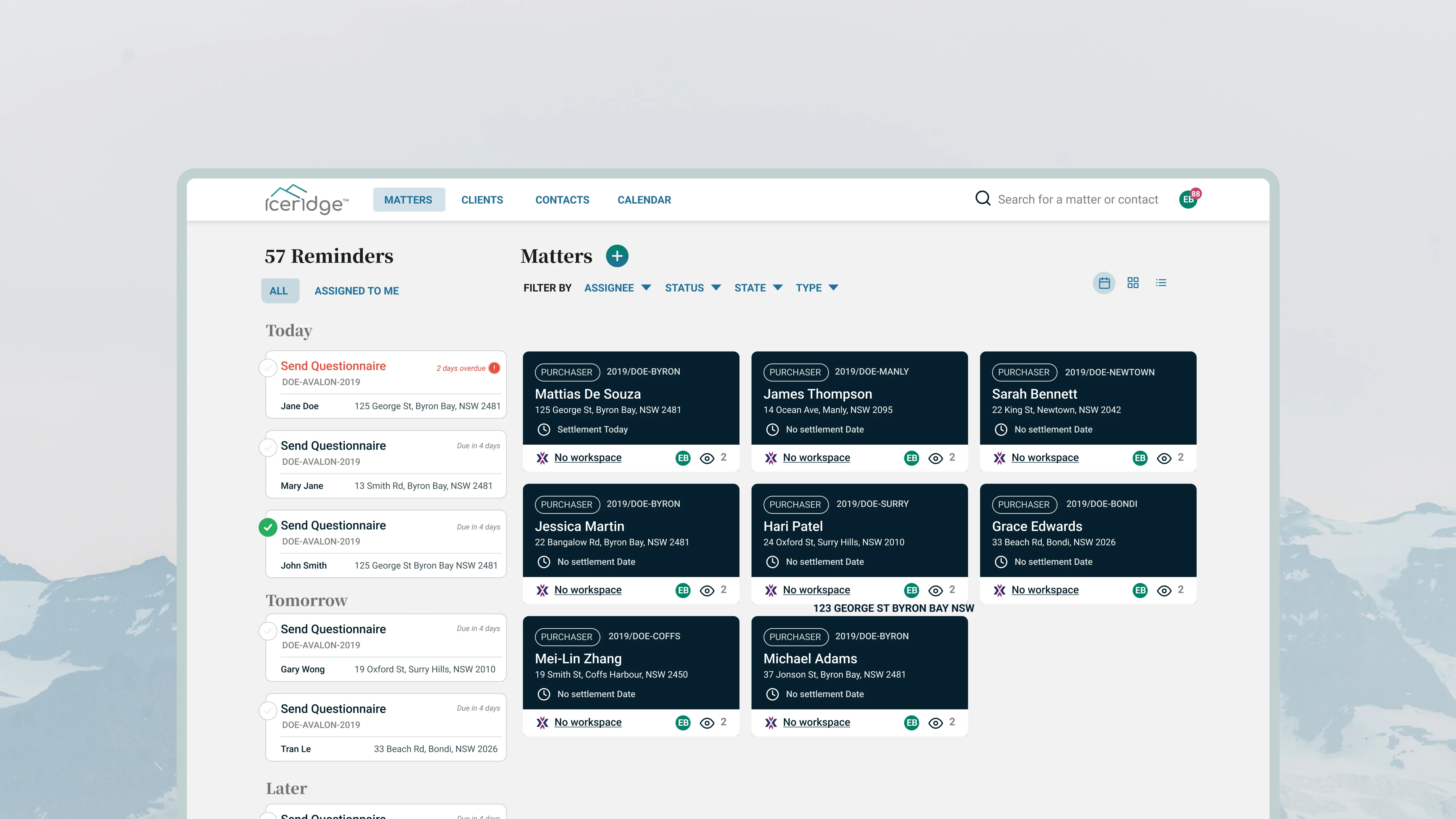A desktop screen showing main dashboard page