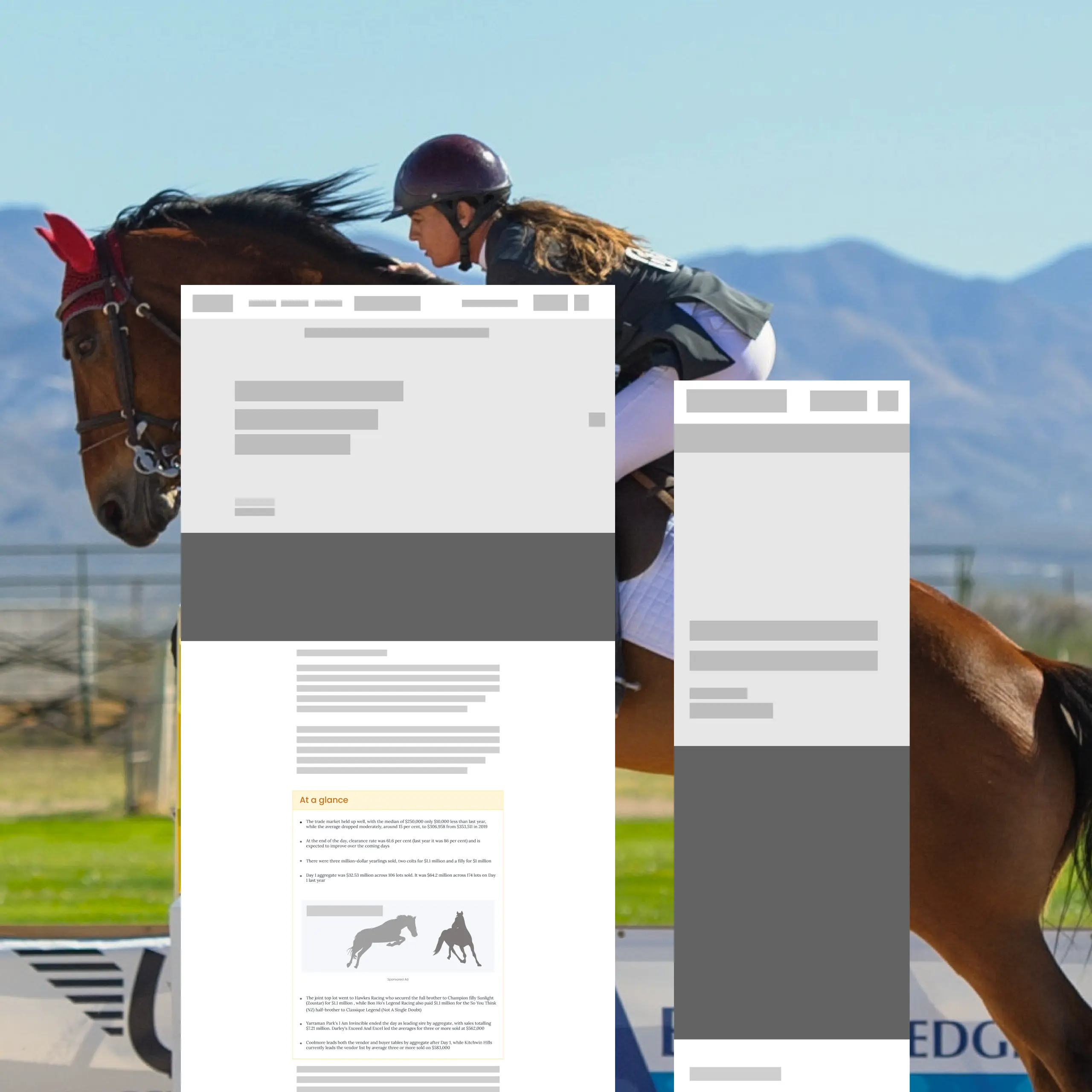 2 wireframes layered over a horse jumping image