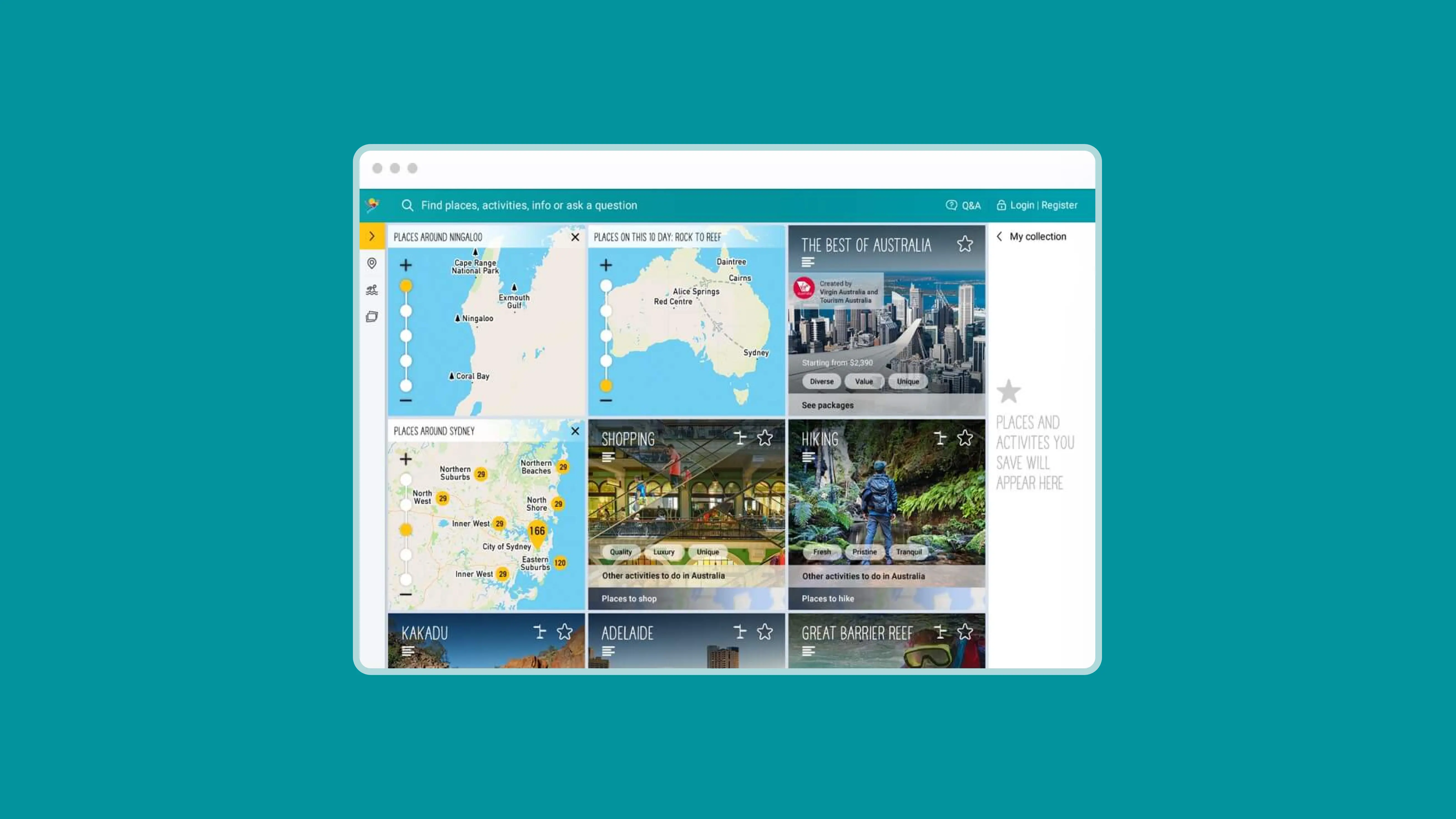 A desktop screen mockup of the concept for Tourism Australia