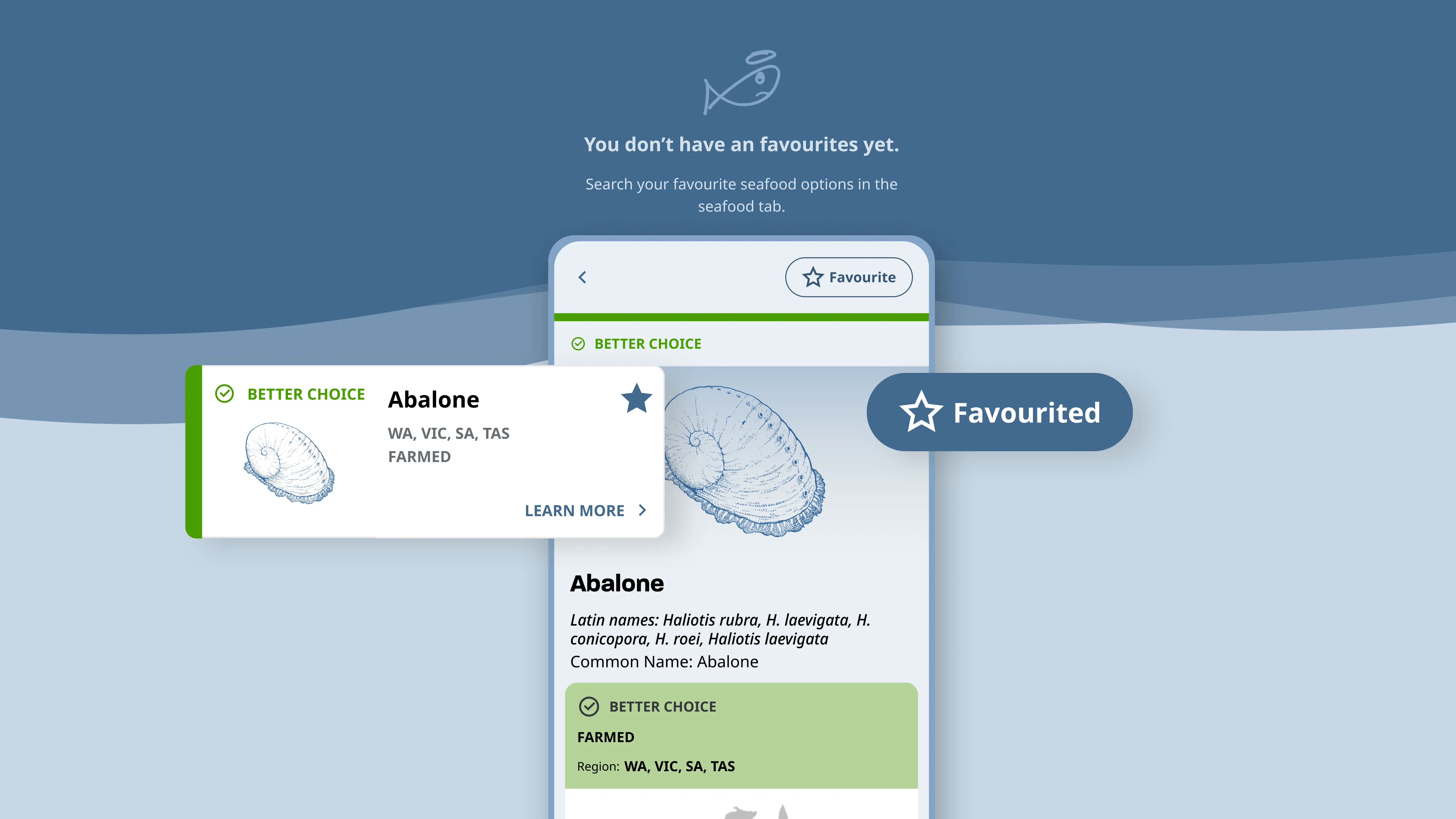 Feature on the app showing you can favourite types of fish