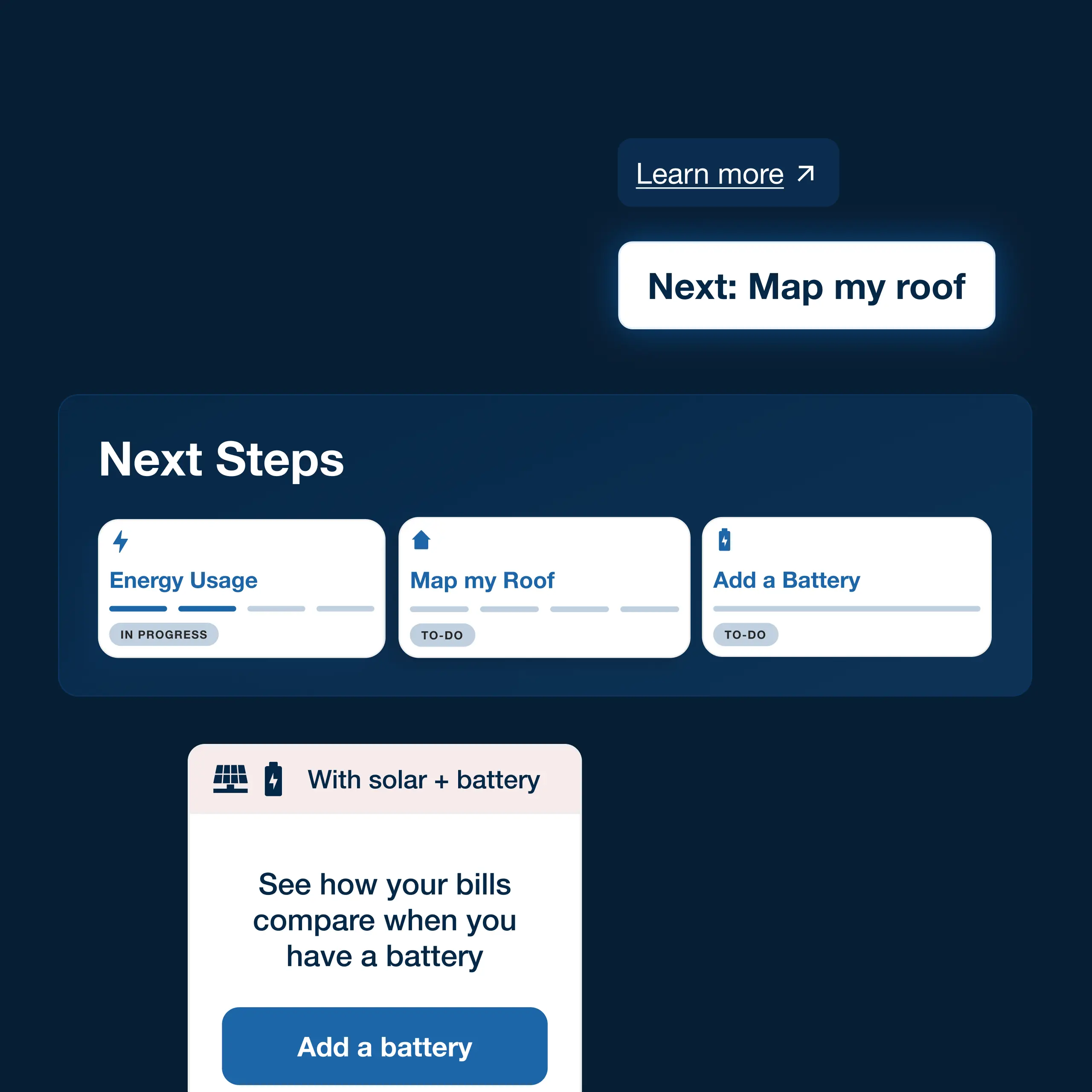 different UI components showing user guidance