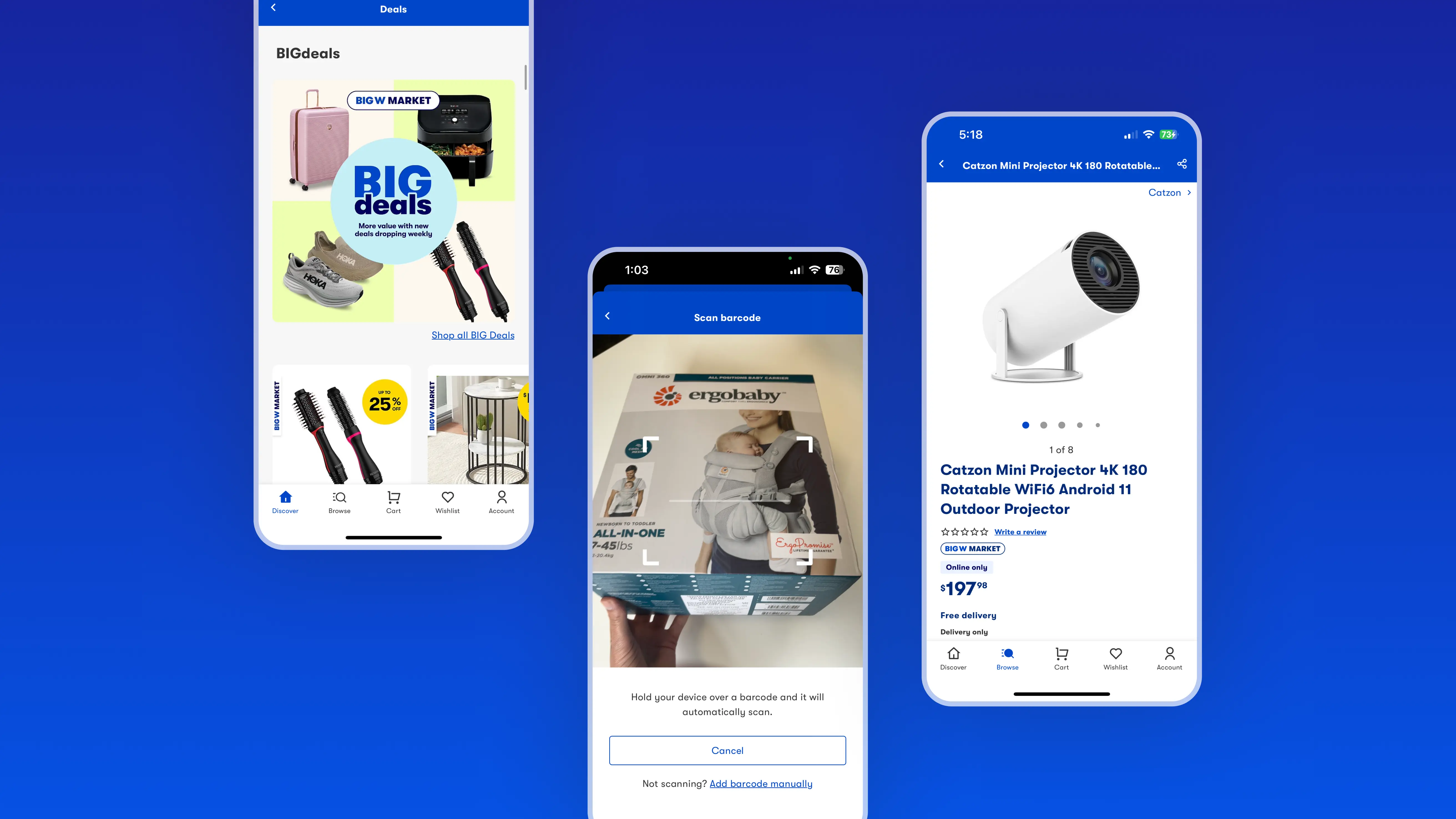 Various big w mobile app screens