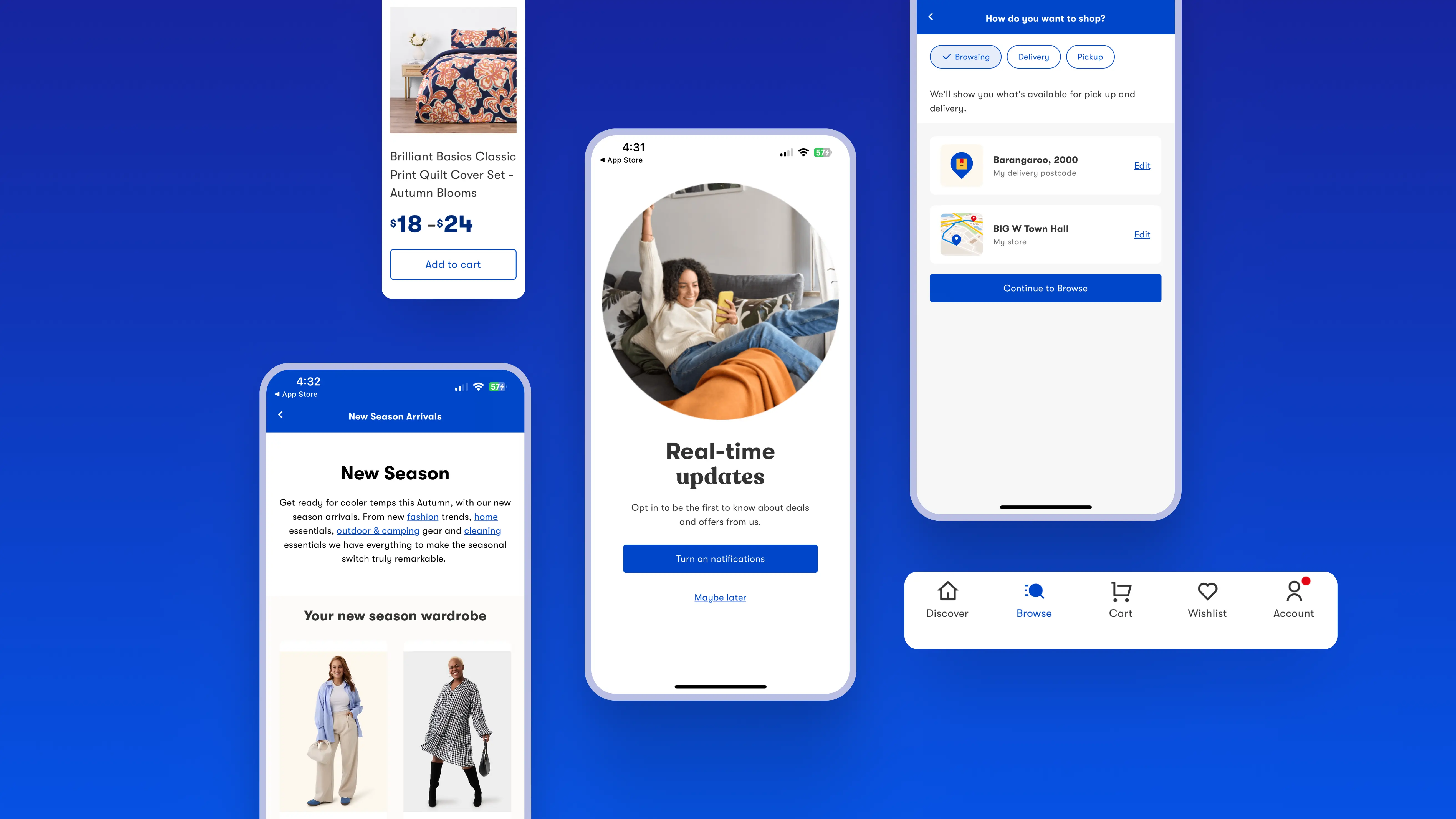 Various big w mobile app screens and features