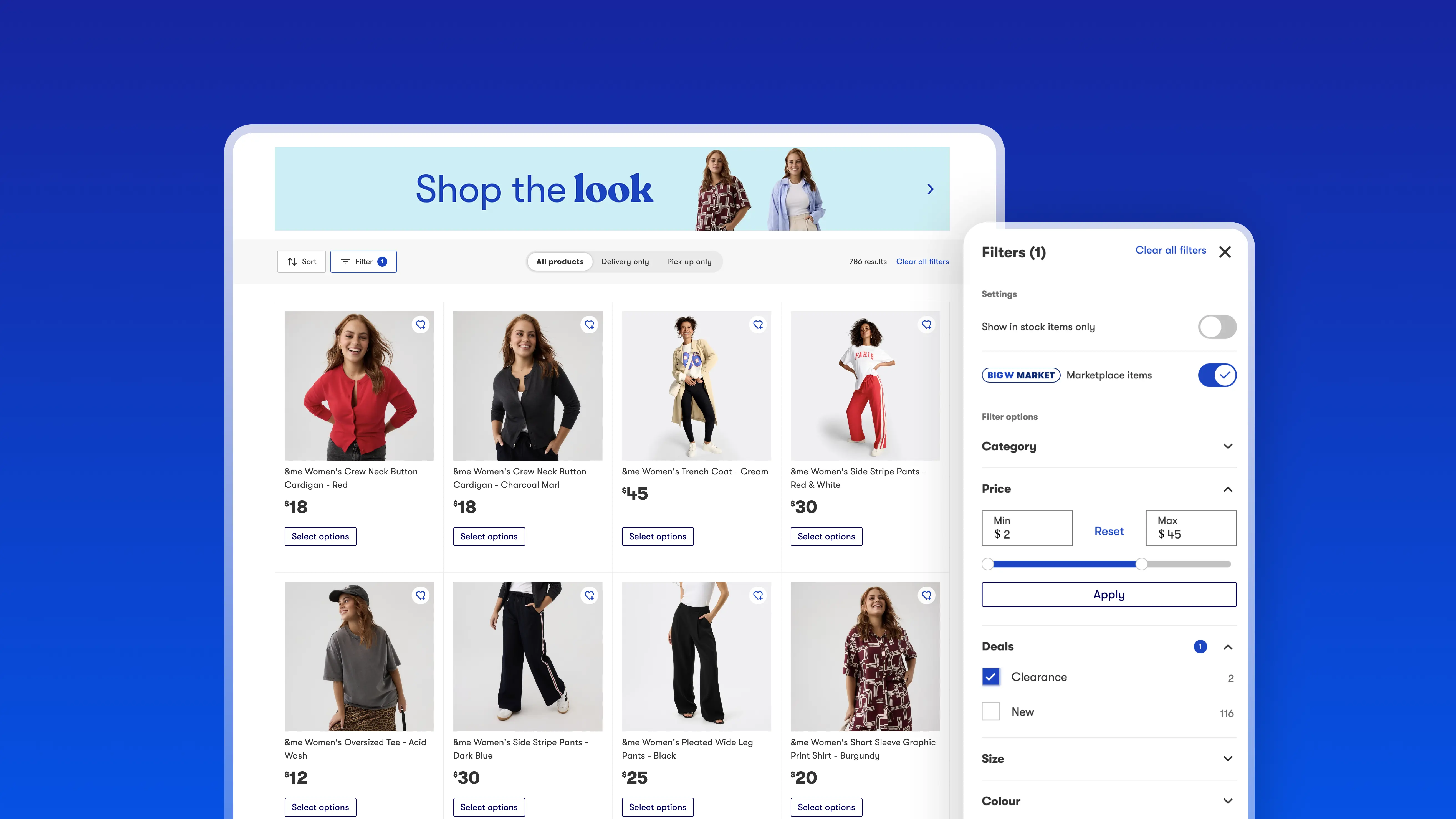 Big W Website and filters