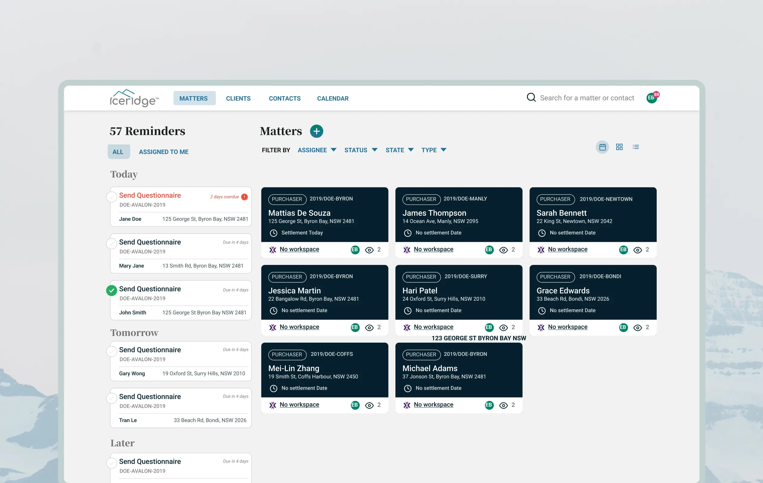 A desktop screen showing main dashboard page