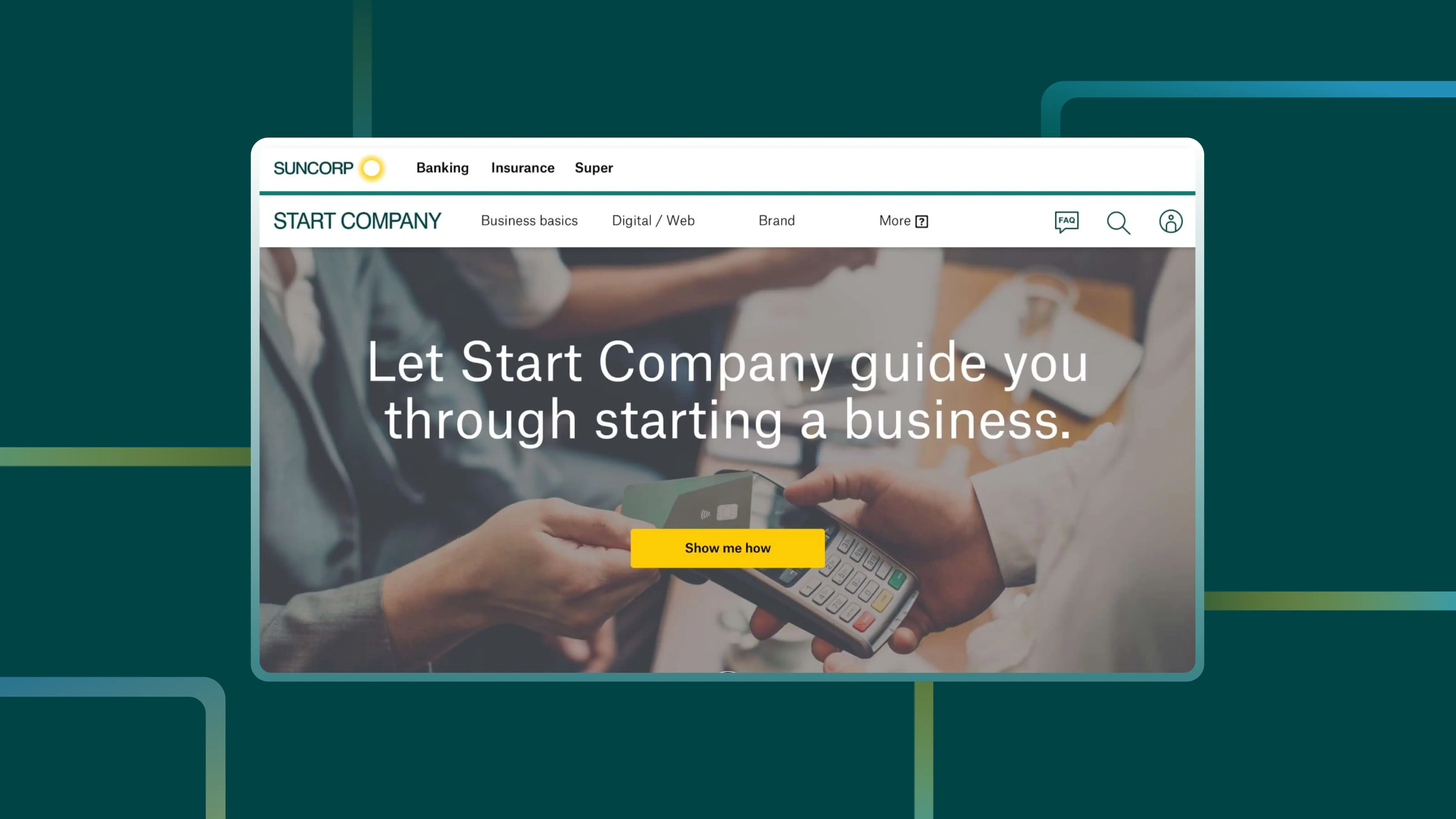A desktop screen with Suncorp home page