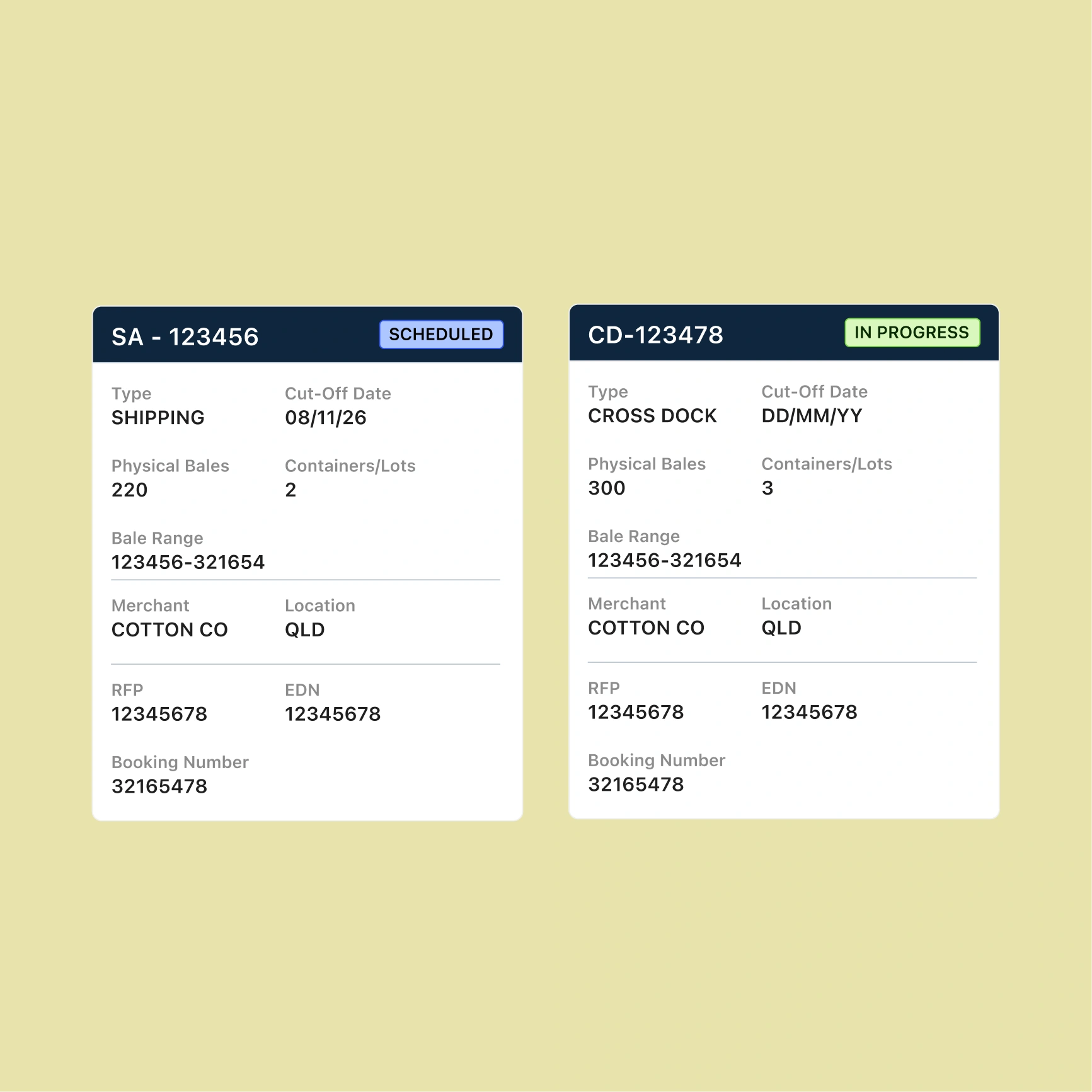 Croperation logistics tracking and visibility screen