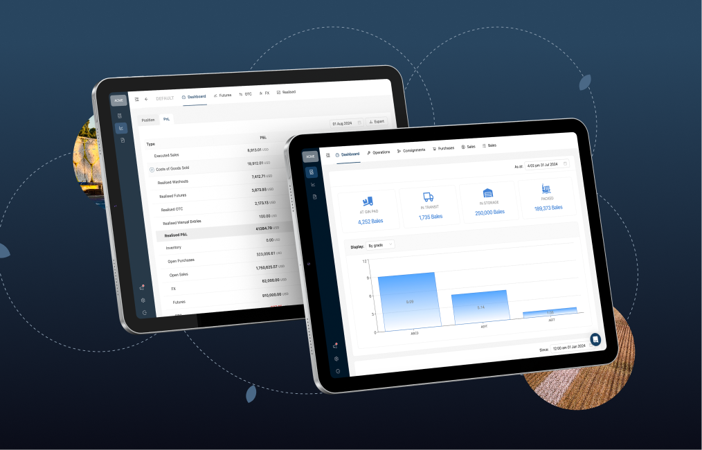 Croperation platform dashboards shown on two tablets