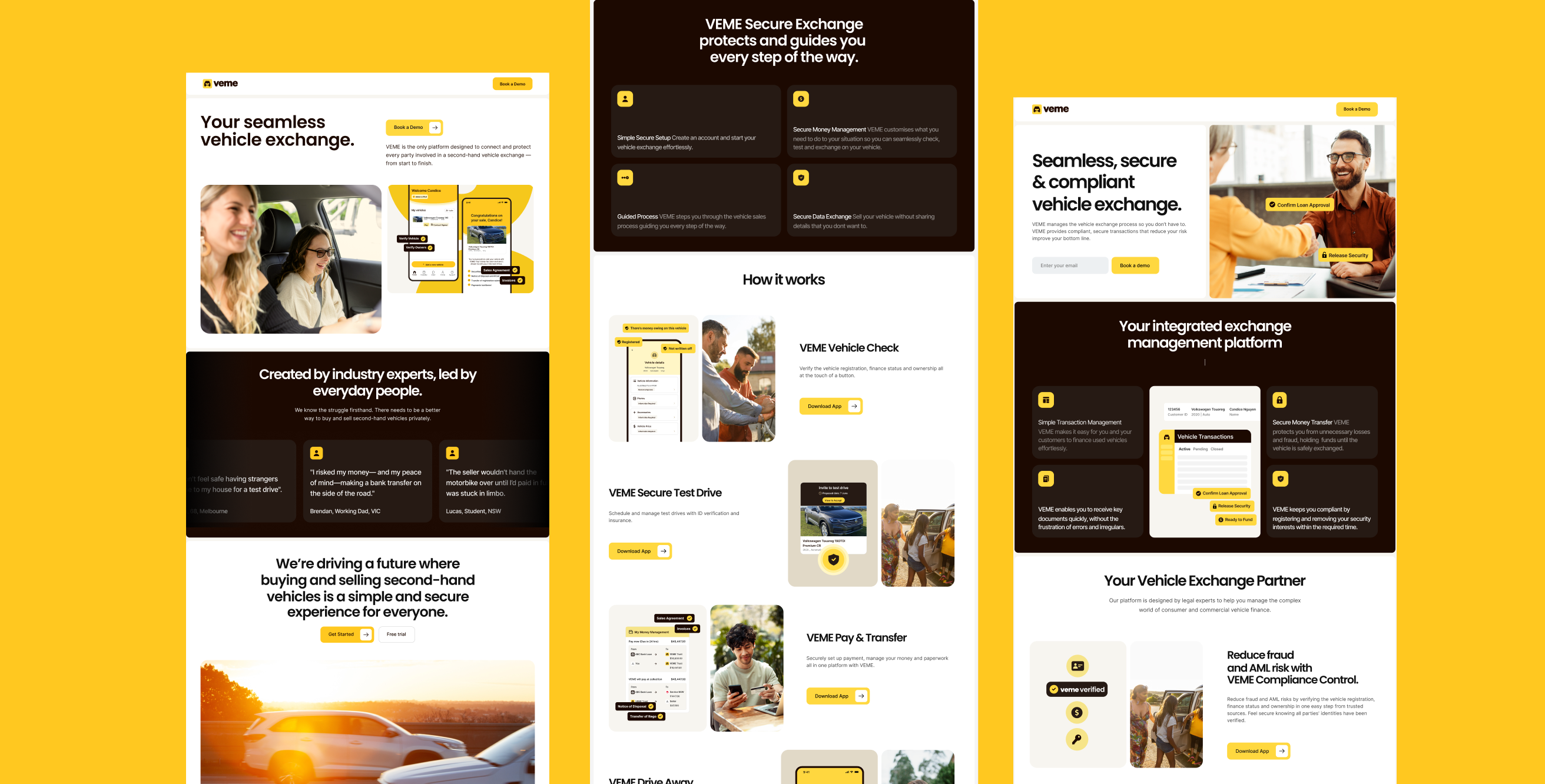 Screens from VEME's first website, designed and built in Webflow.