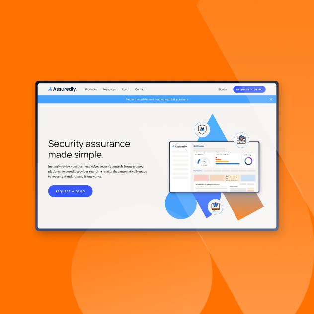 Assuredly website homepage on an orange brand background