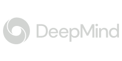 DeepMind company logo with circular swirl symbol to the left of the text.